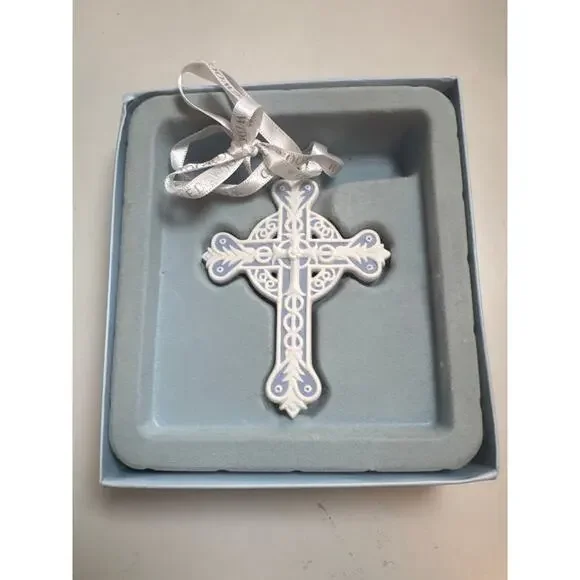 NEW Wedgwood Decorative Cross Ornament 2010 Jasperware White Blue Easter - Picture 3 of 7